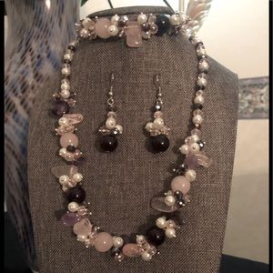 Rose Quartz, Necklace, Earrings and Bracelet Set